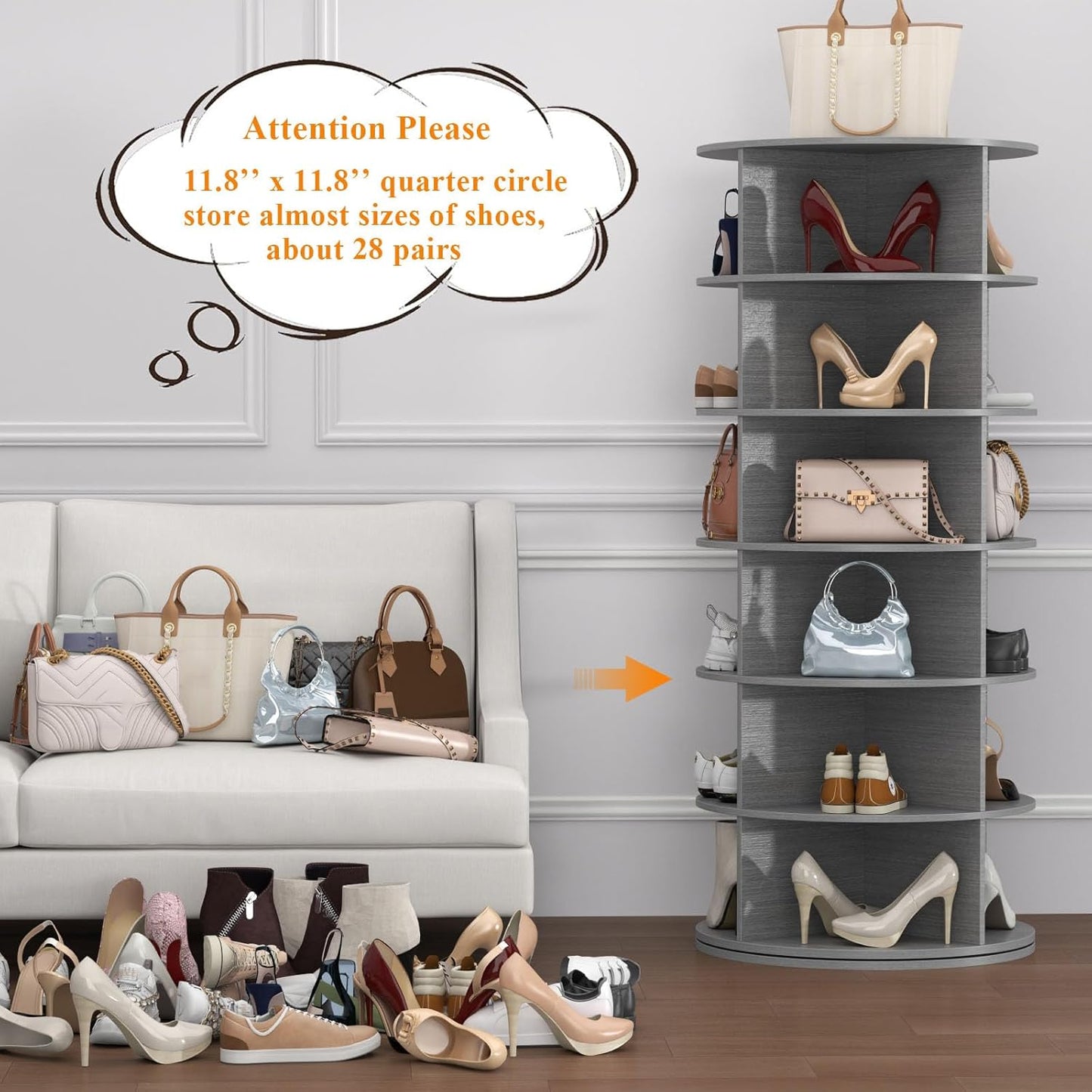 Rotating Shoe Rack, 6-Tier Spinning Shoe Tower, Free Standing 360°Revolving Shoe Storage Organizer Lazy Susan Shoe Rack for Entryway Living Room Hallway