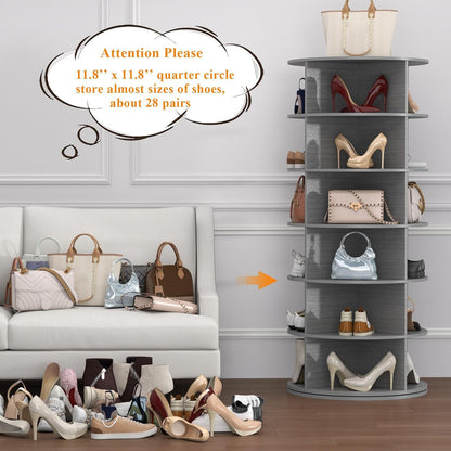 Rotating Shoe Rack, 6-Tier Spinning Shoe Tower, Free Standing 360°Revolving Shoe Storage Organizer Lazy Susan Shoe Rack for Entryway Living Room Hallway