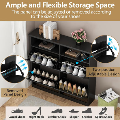 Shoe Cabinet with 4 Flip Drawers, Shoe Storage Cabinet for Entryway, Freestanding Hidden Shoe Cabinet Organizer with Open Storage, Slim Narrow Shoe Rack Cabinet (Black)
