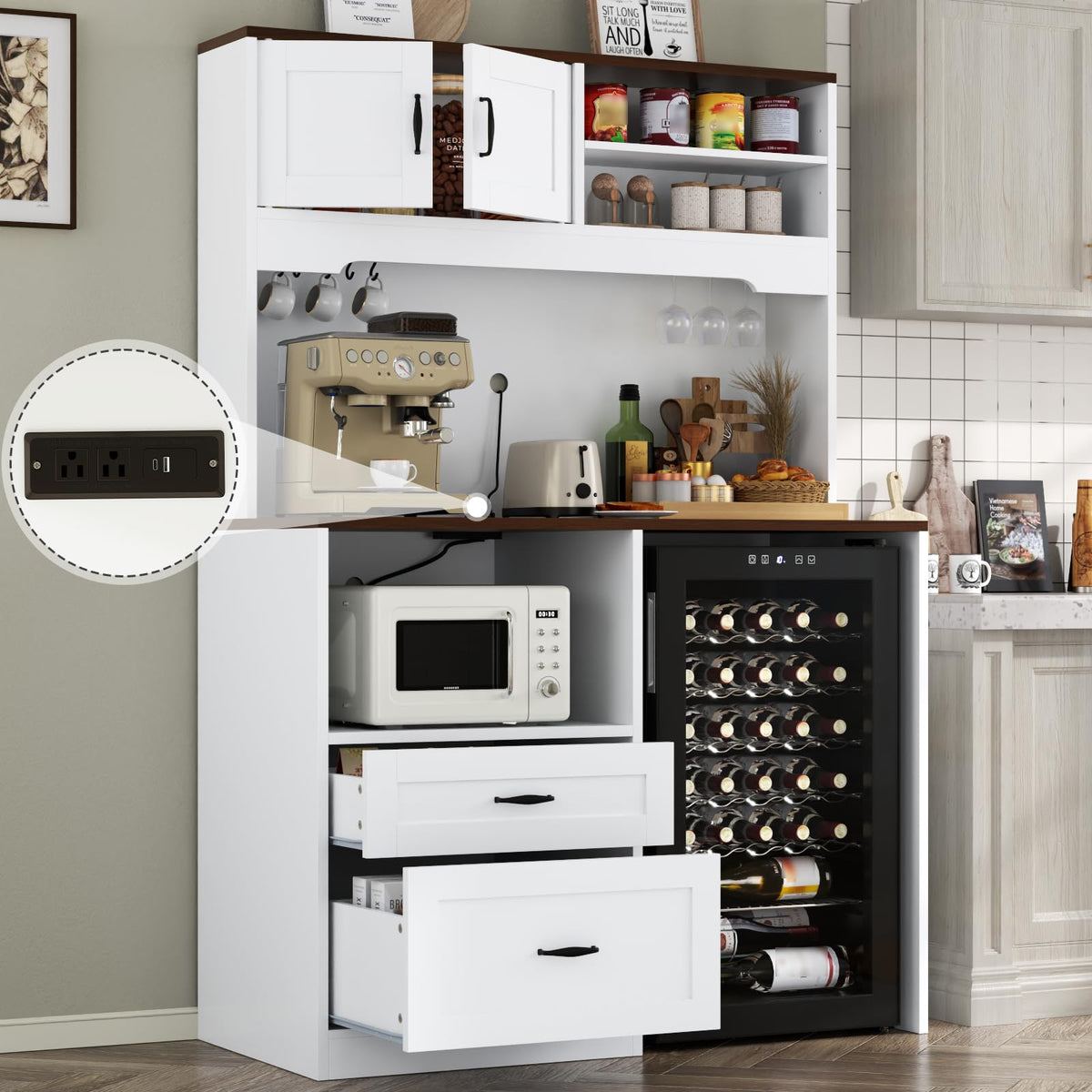 Gyfimoie 72" Tall Storage Cabinet with Fridge Space & Charging Station