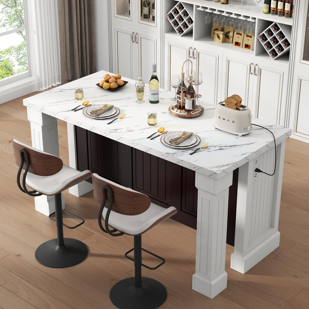 71" Large Imitation Marble Dining Table for 6-8 People, with LED Lights