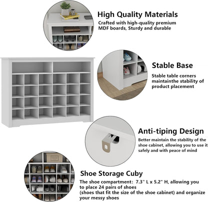 5-Tier Storage Cabinet for Entryway, Modern Shoe Rack with 26 Cubbies, Freestanding Shoe Organizer with 24 Pair Shoe Storage Cabinet for Hallway,Bedroom,Living Room(White