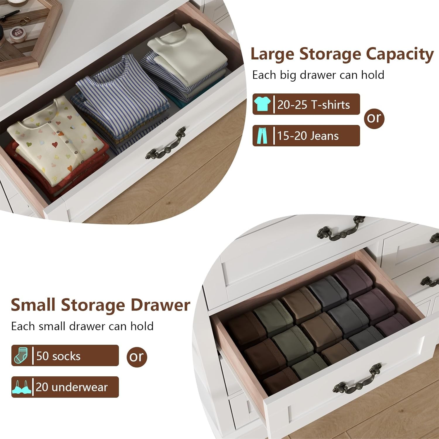 Farmhouse 10 Drawer Dresser, 52 Inch White Chest of Drawer Dresser for Bed Room with Vintage Handle, Storage Dressers Organizer for Bedroom, Living Room and Hallway