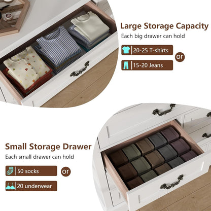 Farmhouse 10 Drawer Dresser, 52 Inch White Chest of Drawer Dresser for Bed Room with Vintage Handle, Storage Dressers Organizer for Bedroom, Living Room and Hallway