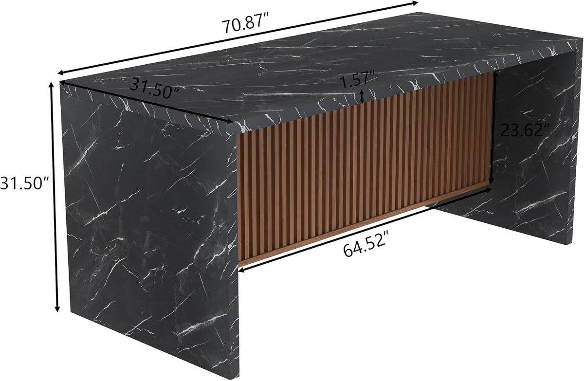 71" Large Imitation Marble Dining Table for 6-8 People, with LED Lights