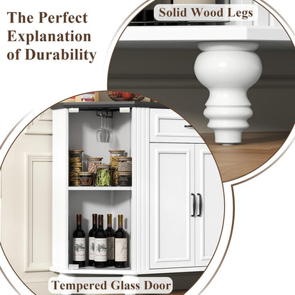 Buffet Cabinet with Storage, Farmhouse Kitchen Sideboard Cabinet with Solid Wood Legs Coffee Bar Storage with Glass Door Side Shelves for Kitchen, Dining Room, Entryway