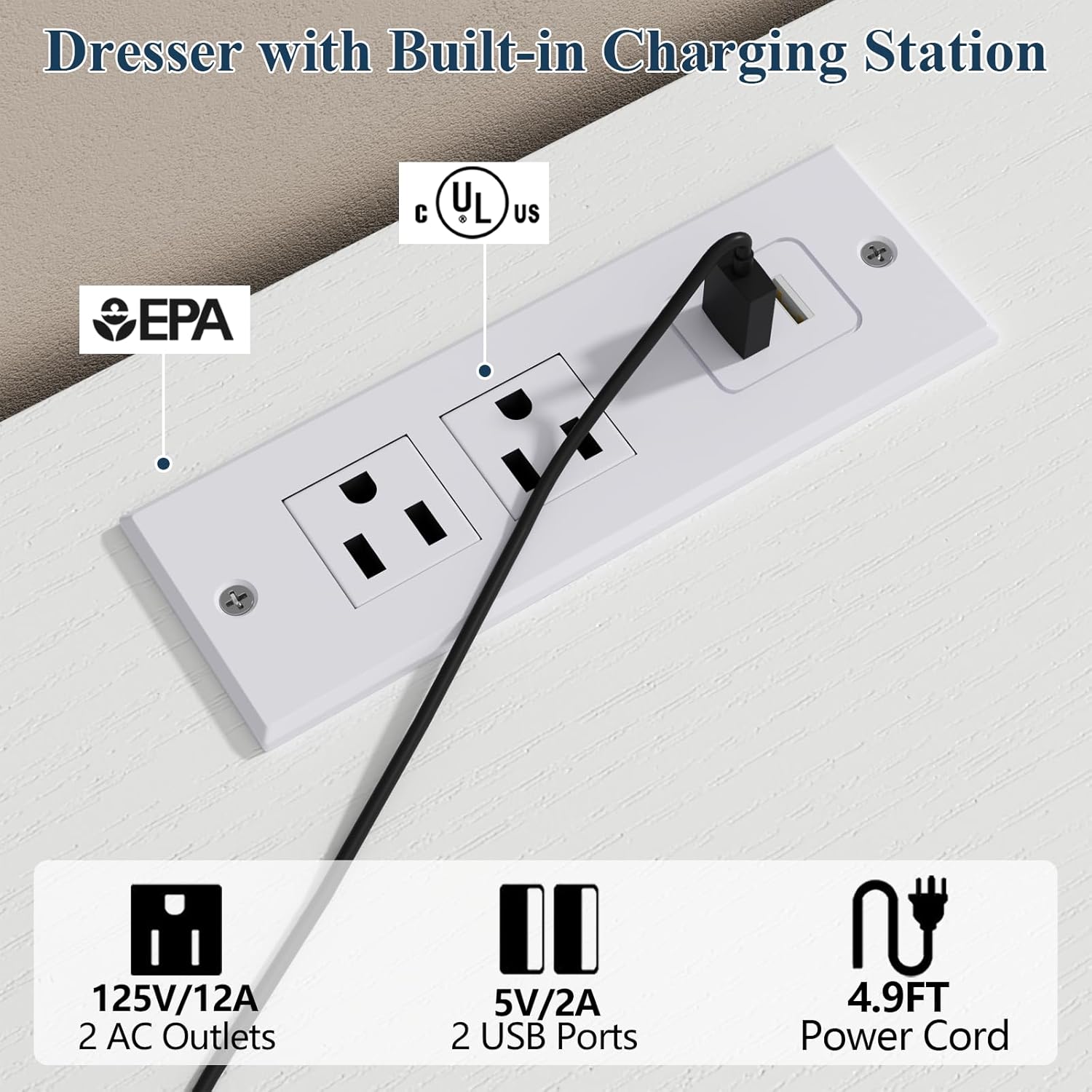 10 Drawers Dresser, LED Dressers & Chests of Drawers with Power Outlet, 58" Wide Long Dresser for Bedroom, Modern TV Stand with 1 Open Storage Cubbies (White)