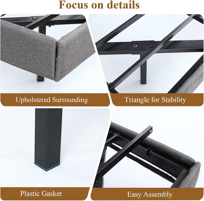 King Floating Bed Frame with LED Light, Modern Upholstered Platform Bed Frame with Double Beams, No Box Spring Needed, Innovative Stable Structure, Easy Assemble (Grey, King (U.S. Standard))