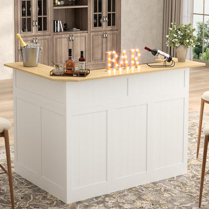 Bar Cabinet, L-Shaped Home Bar Table with Drawers and Doors, Corner Bar Unit with Stemware Racks, Liquor Wine Bar Cabinet with Storage Shelves for Home Pub