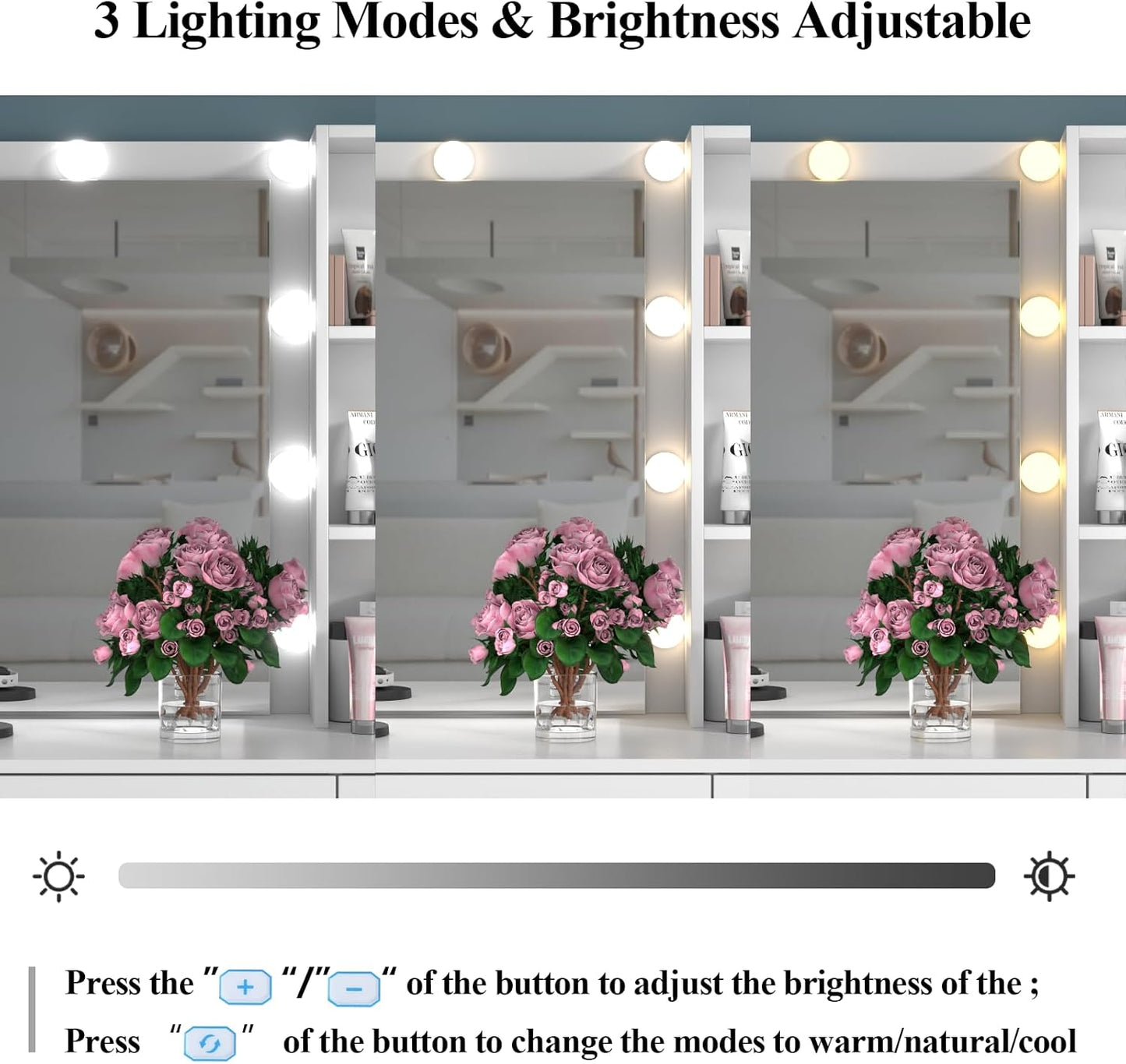 39 Inches White Vanity Desk with Lights, 6-Drawers Makeup Vanity Table with Power Strip and Storage Shelves, Dressing Table with Lighted Mirror for Women Girls