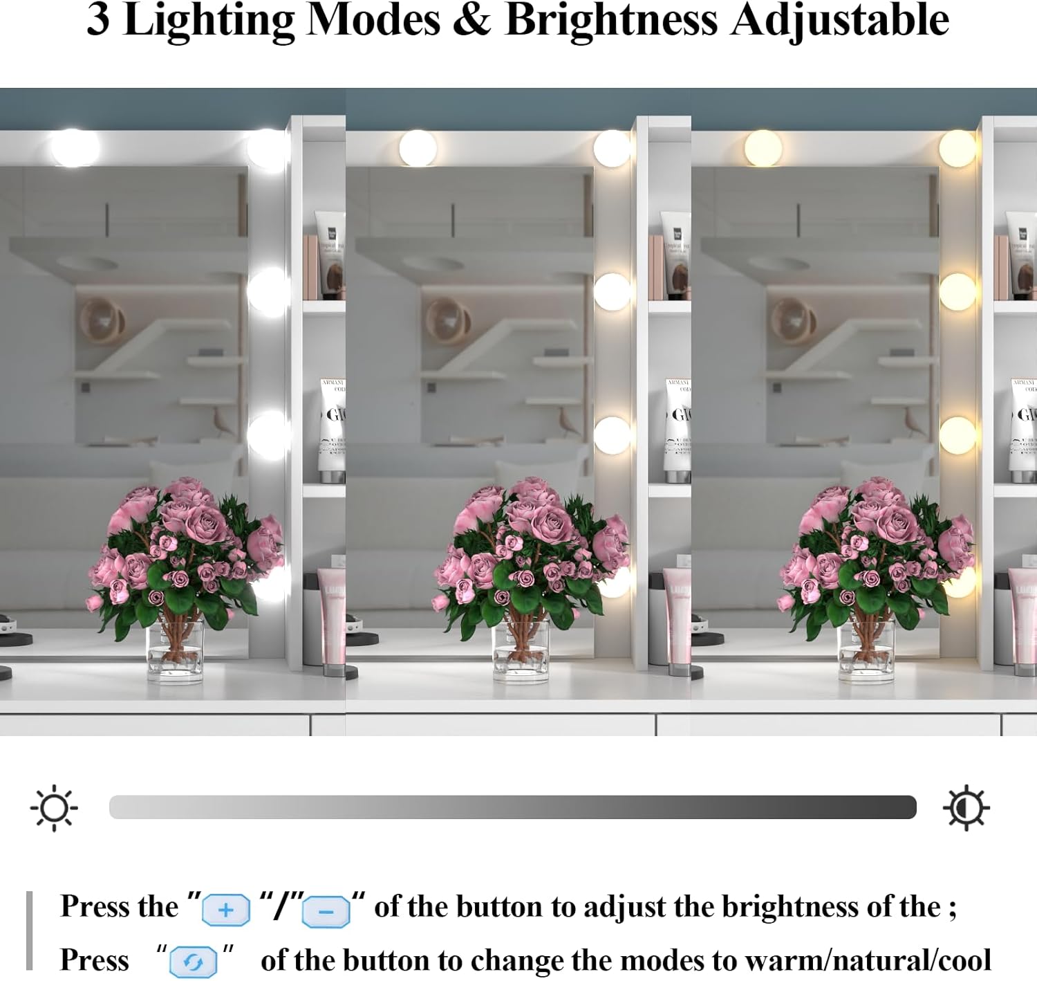 39 Inches White Vanity Desk with Lights, 6-Drawers Makeup Vanity Table with Power Strip and Storage Shelves, Dressing Table with Lighted Mirror for Women Girls