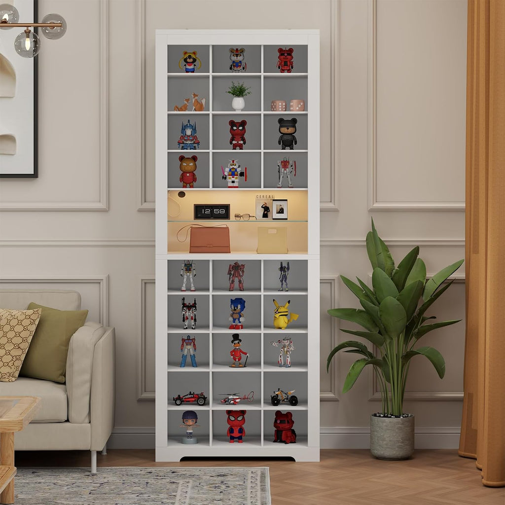 11-Tier Shoe Storage Cabinet, Wooden White Shoe Rack with 27 Cubbies, 69" Tall Free Standing Shoe Organizer with LED Lights & Adjustable Shelf for Entryway, Closet, Display Cabinet for Living Room