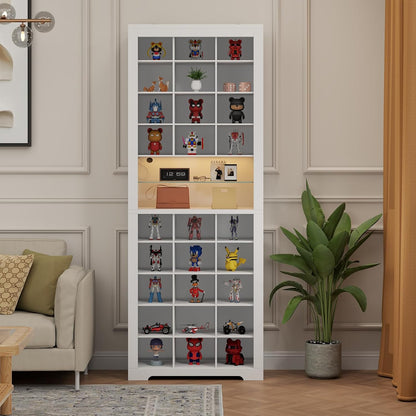 11-Tier Shoe Storage Cabinet, Wooden White Shoe Rack with 27 Cubbies, 69" Tall Free Standing Shoe Organizer with LED Lights & Adjustable Shelf for Entryway, Closet, Display Cabinet for Living Room