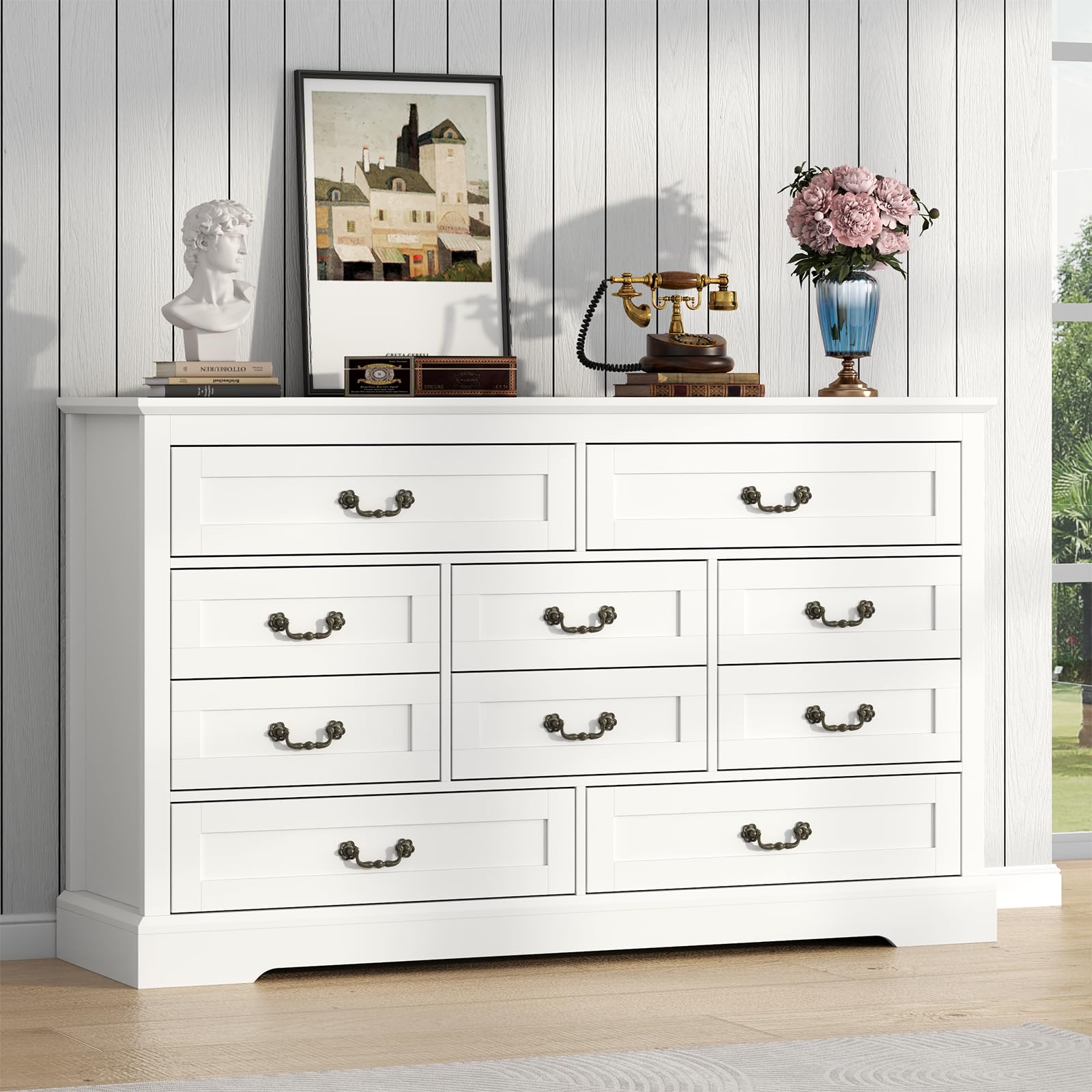 Farmhouse 10 Drawers Dresser for Bedroom, White Dresser Chest of Drawe – gyfimoie