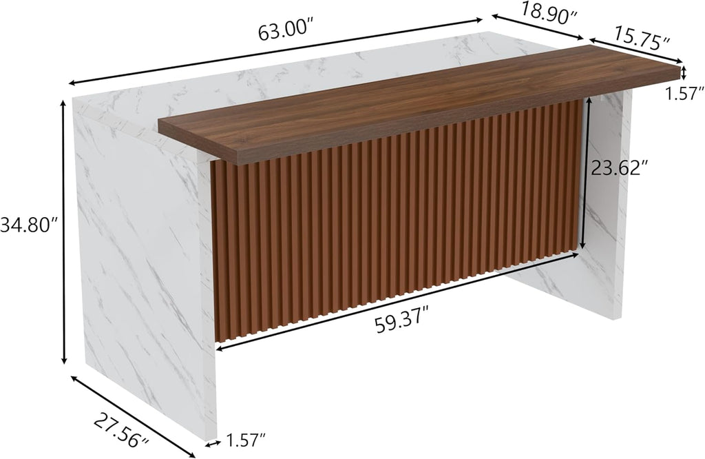 63" Large Imitation Marble Bar Table,Island Table with LED Lights,Mordern Marble Stripes Freestanding Mini Bar with Grille design,Home Bar Unit for Home Kitchen, Living Room, Balcony, Basement (White)