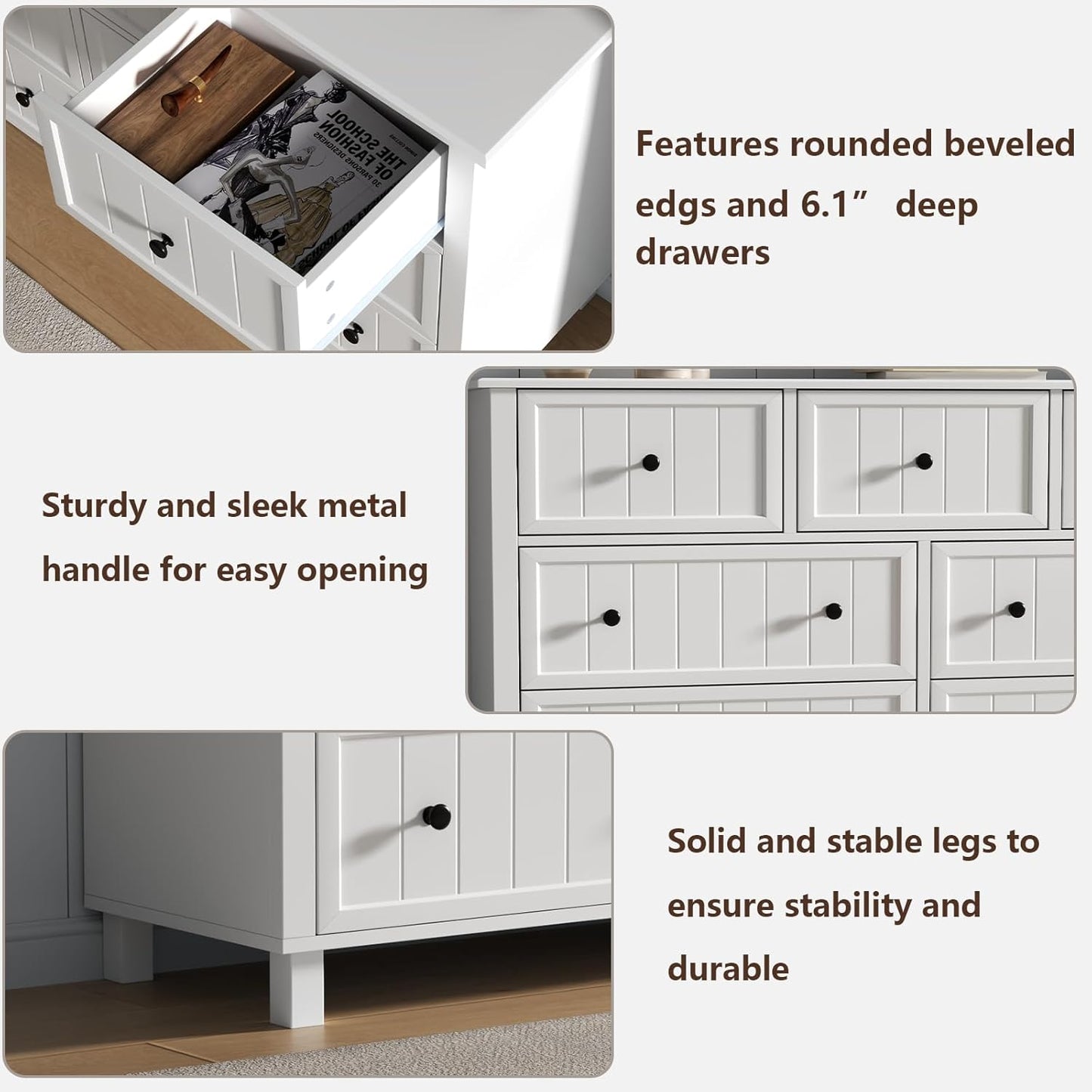 Farmhouse 7 Drawers Dresser for Bedroom, White Dresser Chest of Drawers, Wood Storage Dressers with Deep Drawers and Metal Handle, Wide Modern Dressers & TV Stand for Living Room, Closet, Hallway