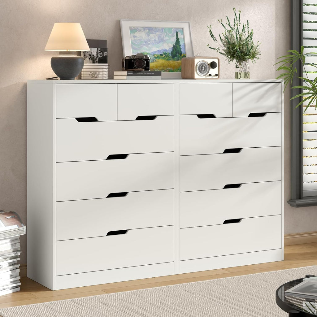 White 6 Drawer Dresser, Tall White Dresser for Bedroom, Modern Chest of Drawers for Living Room, Wooden Drawer Storage Cabinet, 5-Layer Large Capacity Clothing Organizer for Closet, Hallway