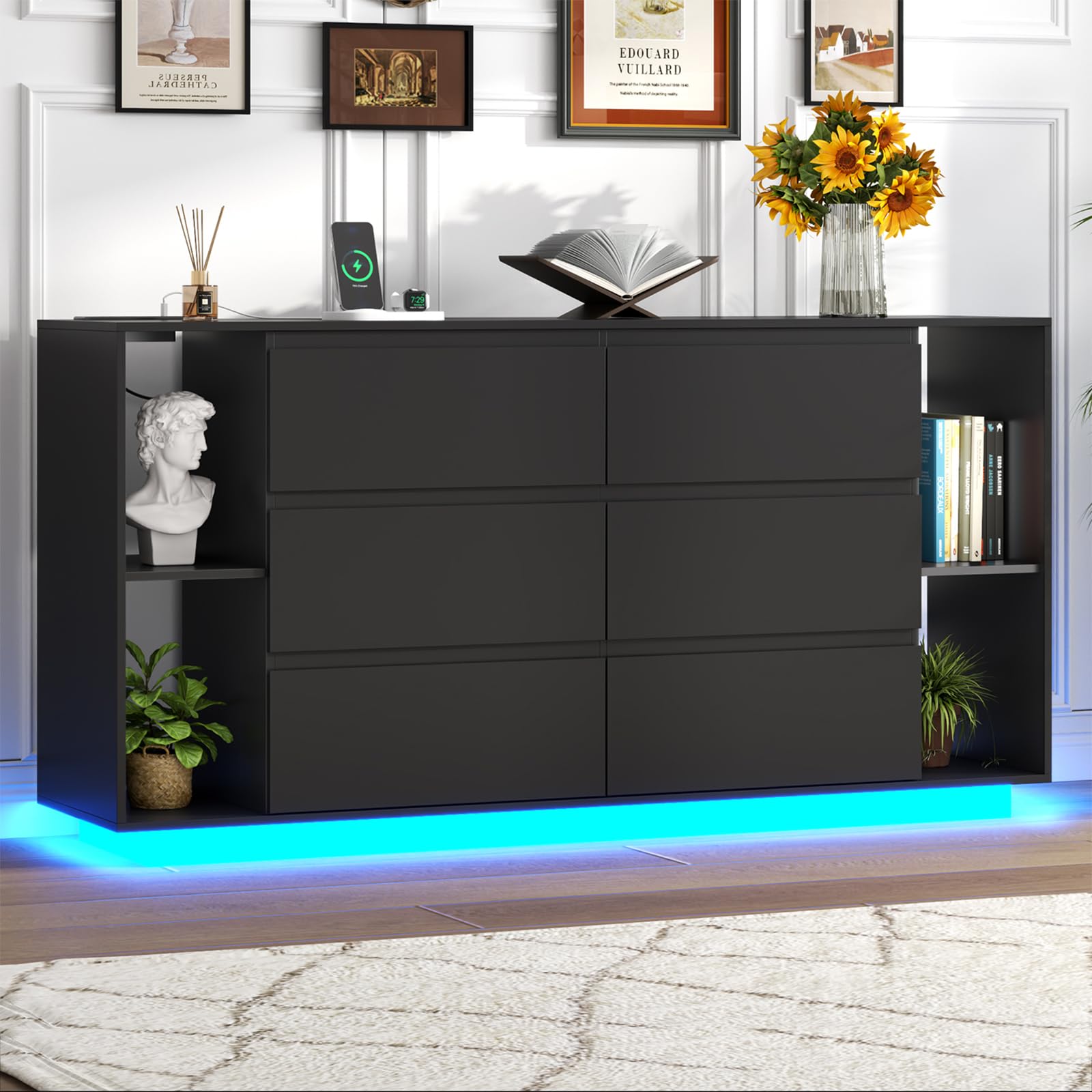 6 Drawer Dresser with Power Outlet, Floating White Dresser Chest of Dr – gyfimoie 6 Drawer Dresser with Power Outlet, Floating White Dresser Chest of Dr – gyfimoie