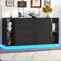 6 Drawer Dresser with Power Outlet, Floating White Dresser Chest of Drawer with LED Light,Modern Double Wide Drawer Organizer Cabinet for Bedroom,Living Room (Black)