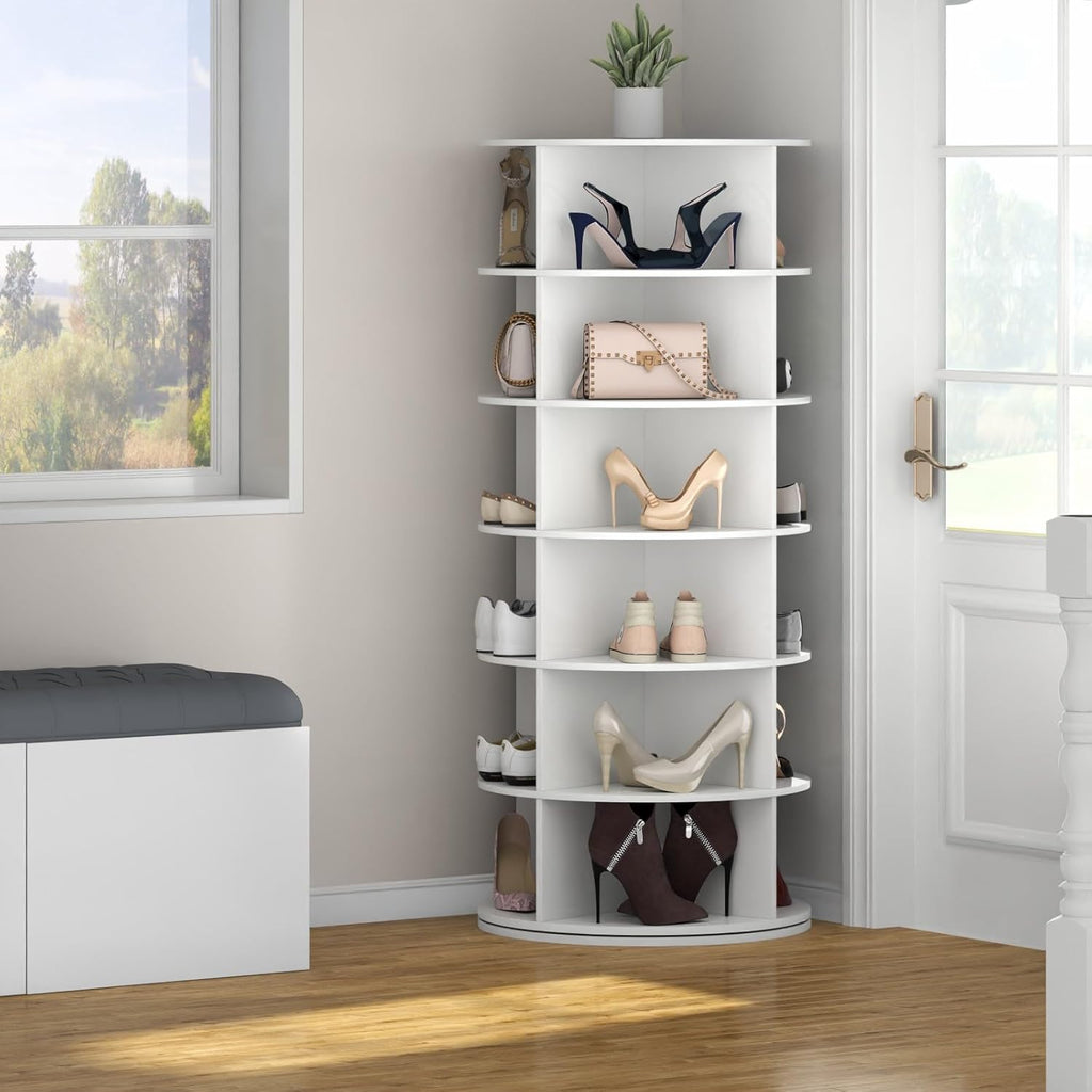 Rotating Shoe Rack, 6-Tier Spinning Shoe Tower, Free Standing 360°Revolving Shoe Storage Organizer Lazy Susan Shoe Rack for Entryway Living Room Hallway
