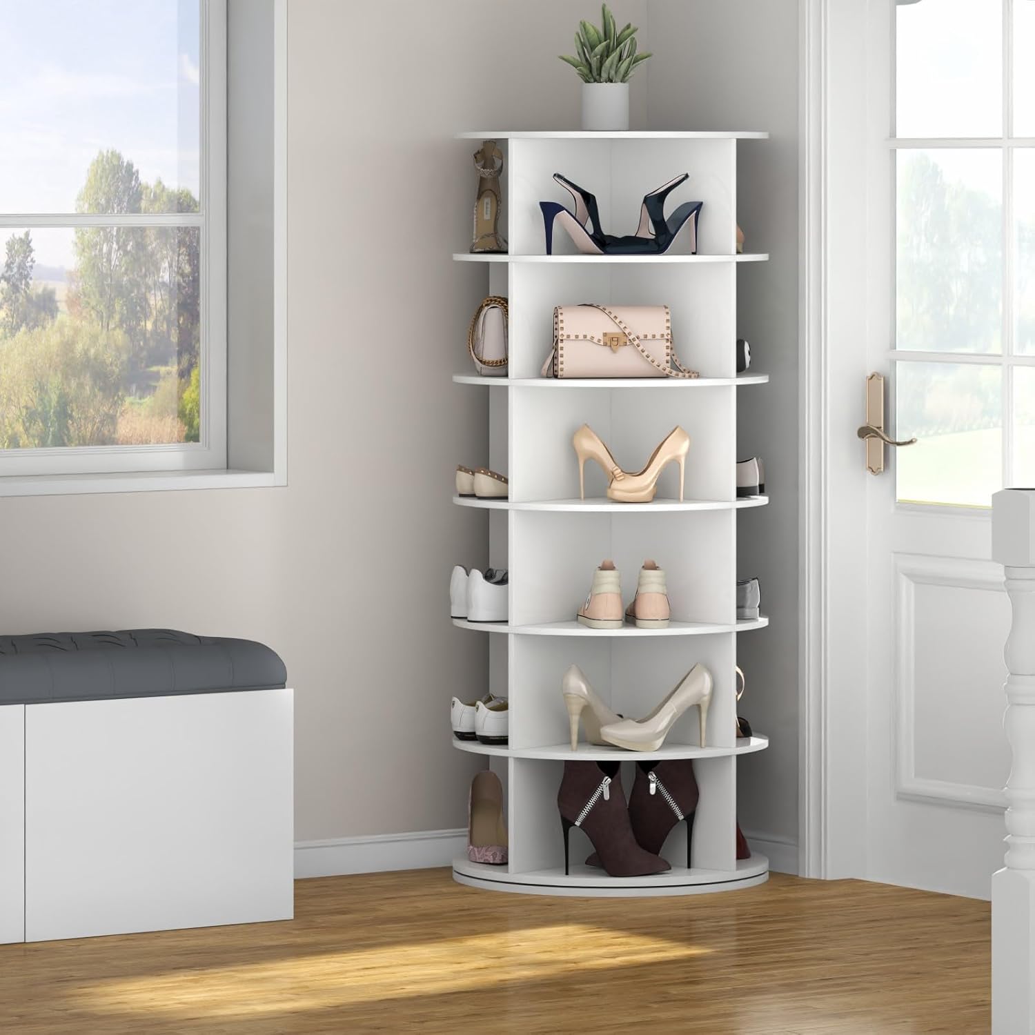 Rotating Shoe Rack, 6-Tier Spinning Shoe Tower, Free Standing 360°Revolving Shoe Storage Organizer Lazy Susan Shoe Rack for Entryway Living Room Hallway
