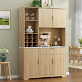 Loomie 72” Tall Kitchen Pantry Cabinet, Fluted Storage Cabinet with Microwave Stand, Wine Bar Cabinet with Storage Hutch, Buffet Sideboard with Drawer & Wine Rack for Dining Room, Natural (Natural)