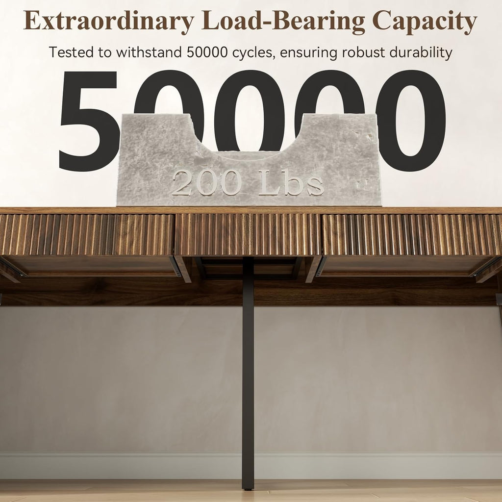 78.74" Executive Desk, Large Office Desk with 2 Drawer, Farmhouse Wooden Computer Desk Writing Table Conference Workstation Table for Office, Study, Dark Brown