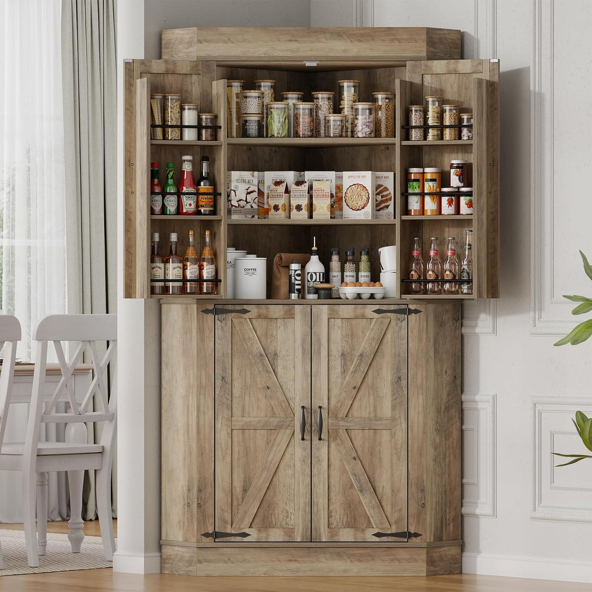 71" Tall Corner Cabinet,Kitchen Pantry Storage Cabinet with Doors & Shelves