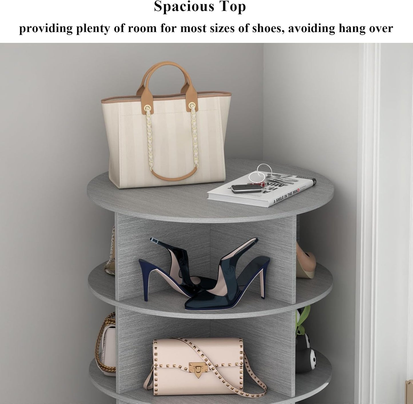 Rotating Shoe Rack, 6-Tier Spinning Shoe Tower, Free Standing 360°Revolving Shoe Storage Organizer Lazy Susan Shoe Rack for Entryway Living Room Hallway