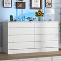 8 Drawer Dresser with Power Outlet, White Dresser for Bedroom Chest of Drawer with Glass Top & LED Light, Modern Double Wide Drawer Organizer Cabinet for Living Room (White)