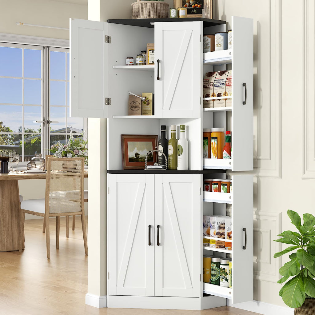 71" Tall Corner Cabinet,Kitchen Pantry Storage Cabinet with Doors & Shelves
