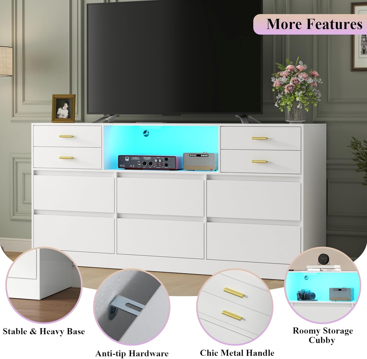 dresser with led 10 Drawers Dresser, LED Dressers & Chests of Drawers with Power Outlet – gyfimoie
