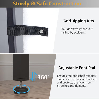 8-Tier Open Shelf Bookcase, 70.87"H x 31.5"L Lux Etagere Bookshelf, Modern Display Shelf with Black Metal Frame & Shelves,Tall Storage Display for Bedroom, Home Office & Living Room (Black)