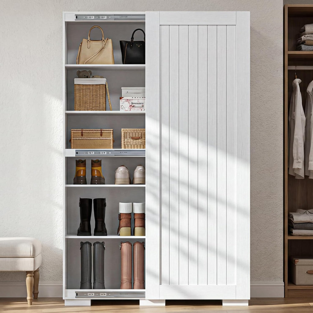 Shoe Storage Cabinet, Tall Shoes Cabinets with Doors, Shoe Organizer Cabinets with Adjustable Shelves, Freestanding Shoe Rack Cabinet with Hooks, Morden Shoe Cabinet storage for Entryway, Hallway
