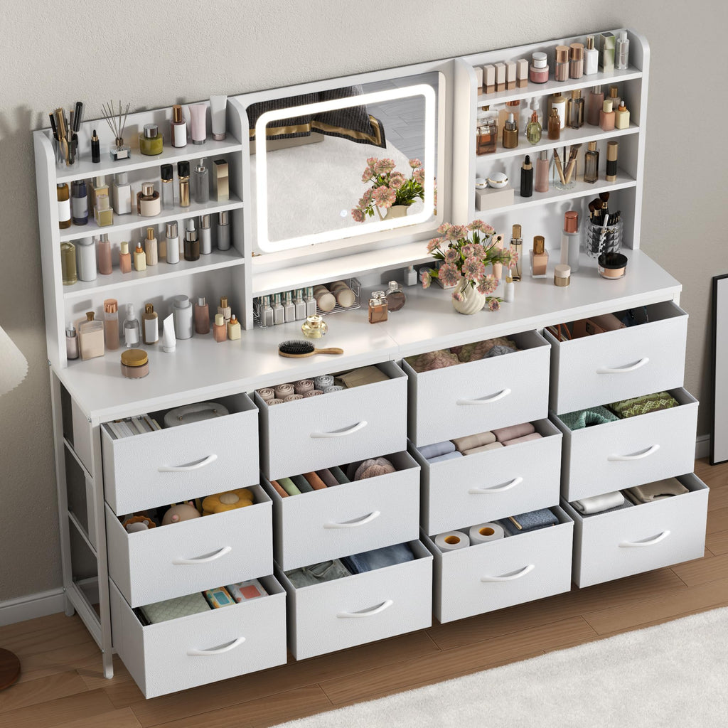 9 Drawers Dresser with LED Mirror for Bedroom, 59" W Chest of Drawers