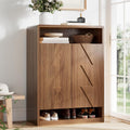 6-Tier Shoe Cabinet with 2 Doors, 47.2" Tall Walnut Shoe Storage Cabinet