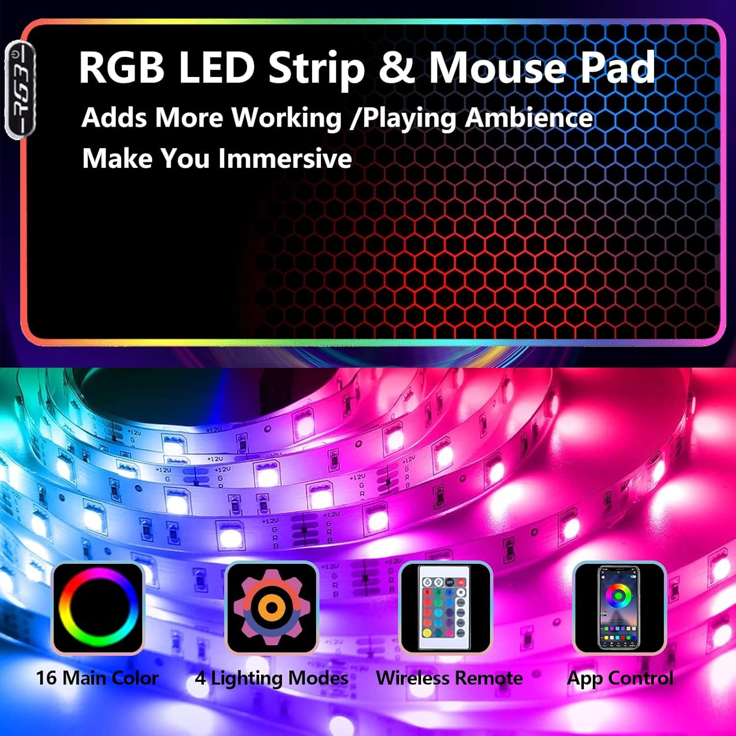 Gaming Desk with Power Outlets & LED Lights, 63" Wing-Shaped Computer Desk with Full Monitor Stand,Wireless Charging,Shelves,RGB Mouse Pad, Studio Desk Corner Desk with Headphone Hook (Black)