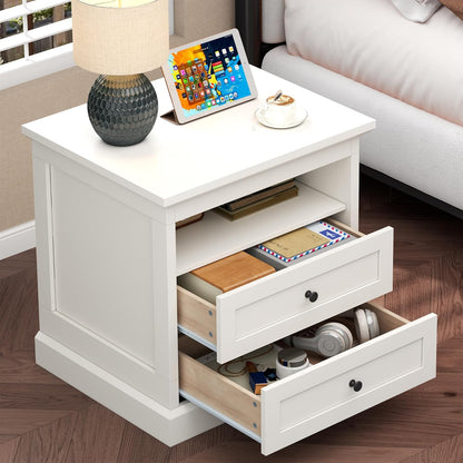 Nightstand with Side Drawer,Night Stand Set of 2,End Table with Hidden Storage Space,Bedside Table with Open Shelf,2 Drawers Dresser for Bedroom,Living Room, Closet(White)