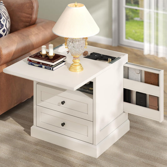 Nightstand with Side Drawer,Night Stand Set of 2,End Table with Hidden Storage Space,Bedside Table with Open Shelf,2 Drawers Dresser for Bedroom,Living Room, Closet(White)