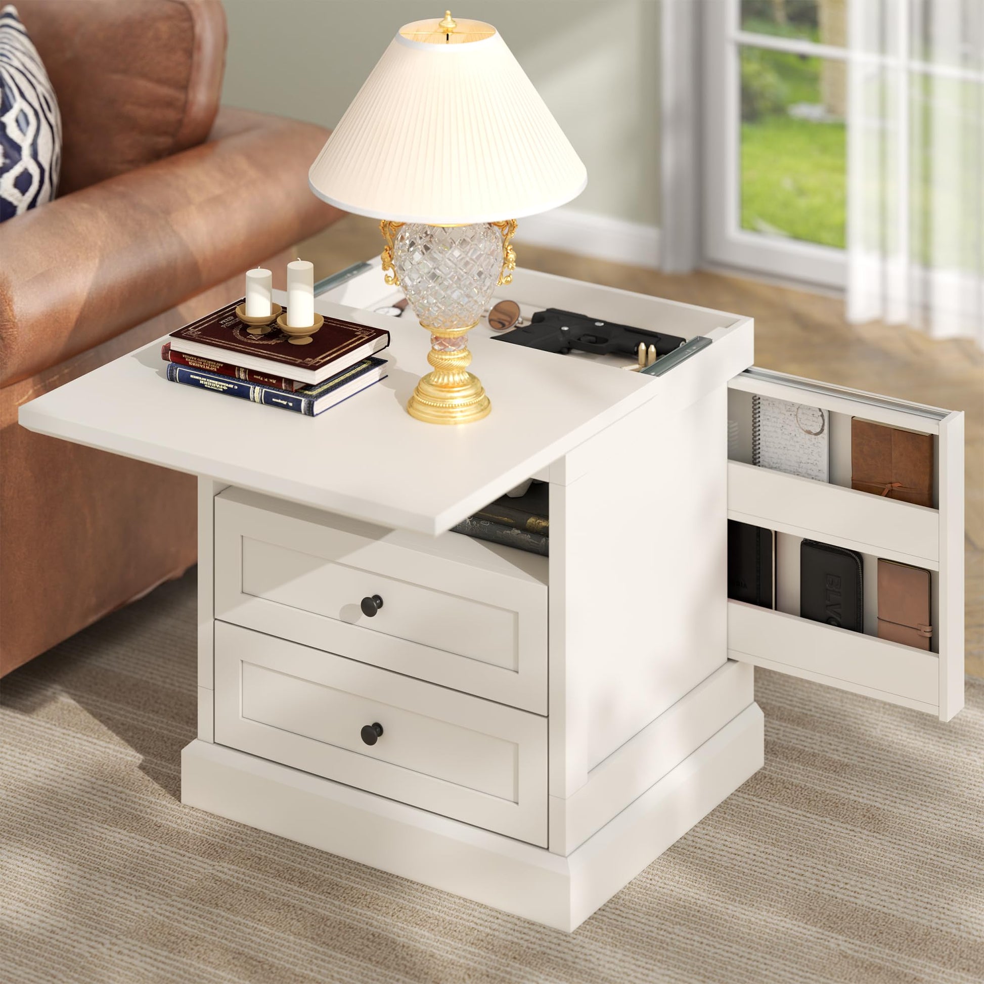 Nightstand with Side Drawer,Night Stand Set of 2,End Table with Hidden Storage Space,Bedside Table with Open Shelf,2 Drawers Dresser for Bedroom,Living Room, Closet(White)