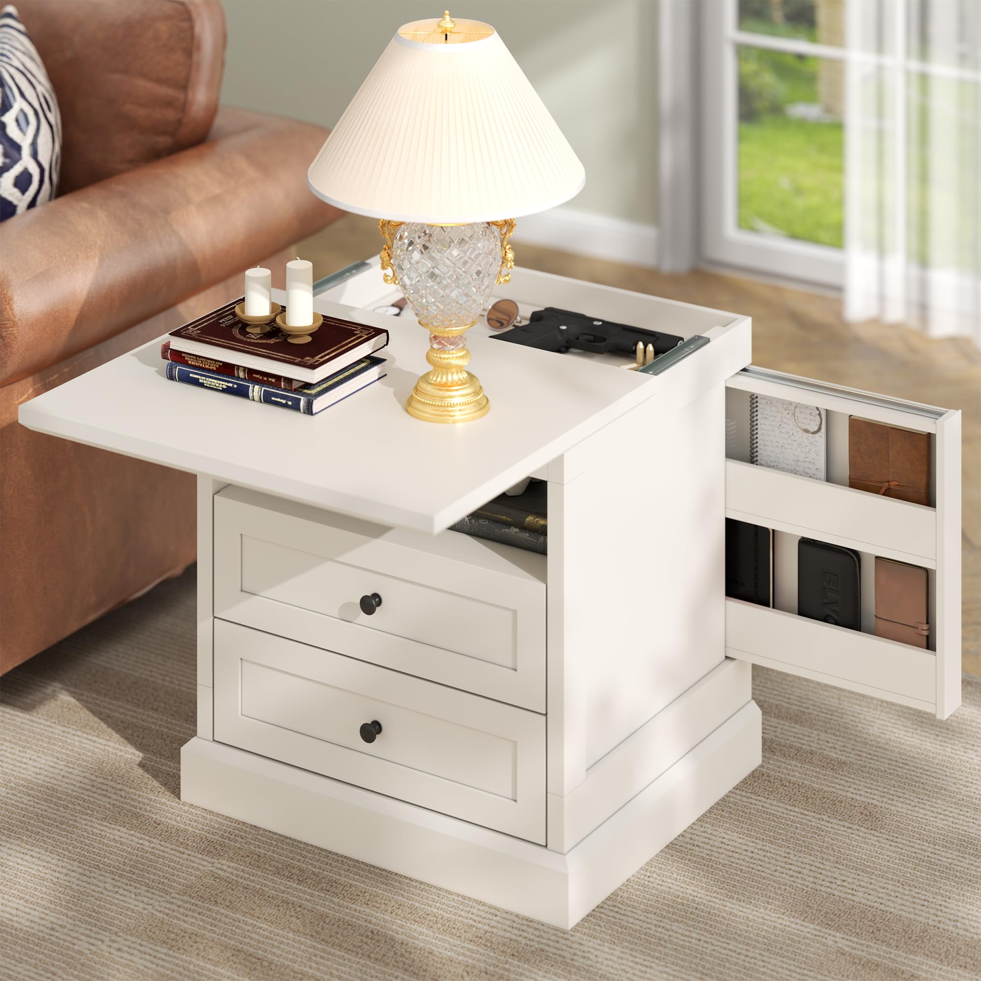 Nightstand with Side Drawer,Night Stand Set of 2,End Table with Hidden Storage Space,Bedside Table with Open Shelf,2 Drawers Dresser for Bedroom,Living Room, Closet(White)