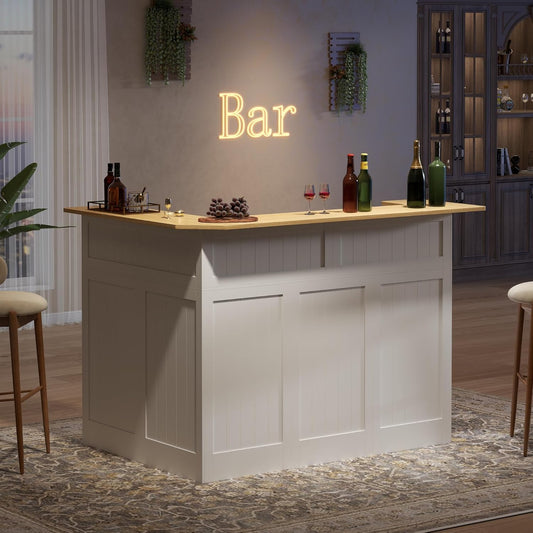 Bar Cabinet, L-Shaped Home Bar Table with Drawers and Doors, Corner Bar Unit with Stemware Racks, Liquor Wine Bar Cabinet with Storage Shelves for Home Pub