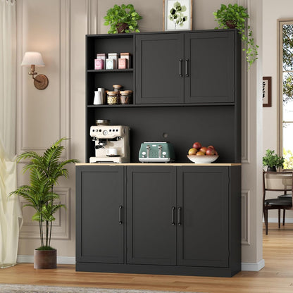 71" Tall kitchen Pantry Storage Cabinet, Modern Kitchen Hutch with 3 Pull-out Drawers, Kitchen Pantries with Microwave Stand & Door Shelf, Food Pantry with Adjustable Shelves for Dining Room (Black)