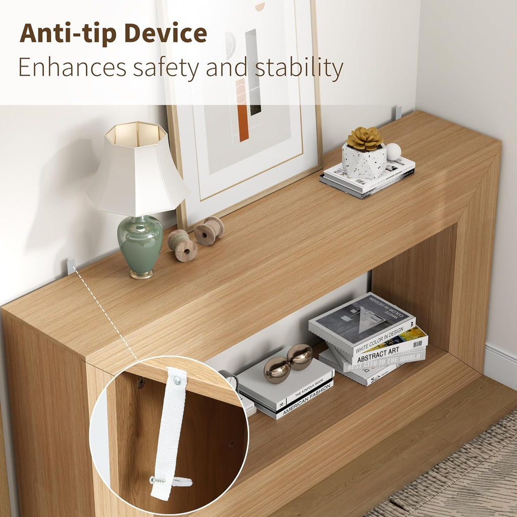 55" Console Table, 2-Tier Farmhouse Sofa Table with Storage Behind Couch, Narrow Rectangular Entryway Table for Living Room, Hallway, Entrance, Foyer, Natural