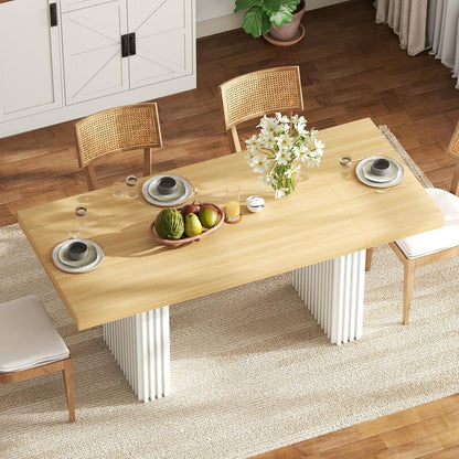 71" Large Dining Table for 6-8,Modern Rectangle Kitchen Table with Strip Base,Wood Dining Room Tables with Heavy Duty Legs for Kitchen, Dining Room (Natural)