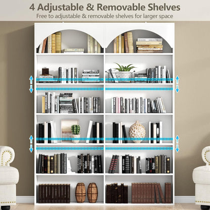 70.8’’ Tall Bookshelf and Bookcase of 2 pcs, 7-Tier Double Wide Bookcase Modern Large Open Display Shelves with Curved Baffle for Home Office Living Room (White-2pcs)