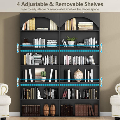 70.8’’ Tall Bookshelf and Bookcase, 7-Tier Double Wide Bookcase Modern Large Open Display Shelves with Curved Baffle for Home Office Living Room (Black)