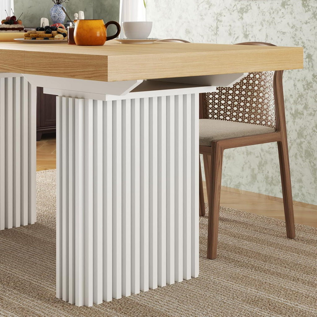 71" Large Dining Table for 6-8,Modern Rectangle Kitchen Table with Strip Base,Wood Dining Room Tables with Heavy Duty Legs for Kitchen, Dining Room (Natural)