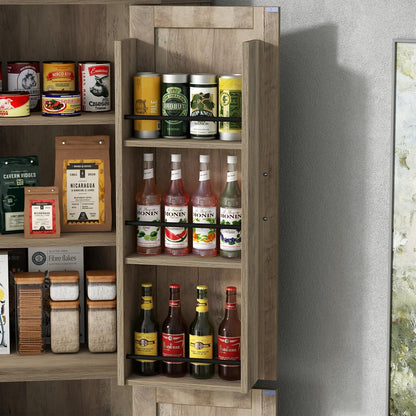 Corner Cabinet,Kitchen Pantry Storage Cabinet,Freestanding Buffet Hutch with 4 Doors and Shelves,Tall Food Pantry Farmhouse Furniture with Side Rack for Kitchen Dining Room(Retro)