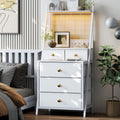 Tall Night Stand with 5 Drawers, White Nightstand with Charging Station LED Night Stand with 3-Tier Storage Shelf for Bedroom Living Room & Dorm (1, Black)